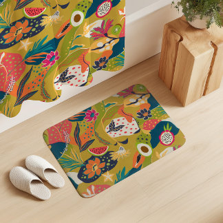 Island Blooms and Fruits on Mustard Bath Mat