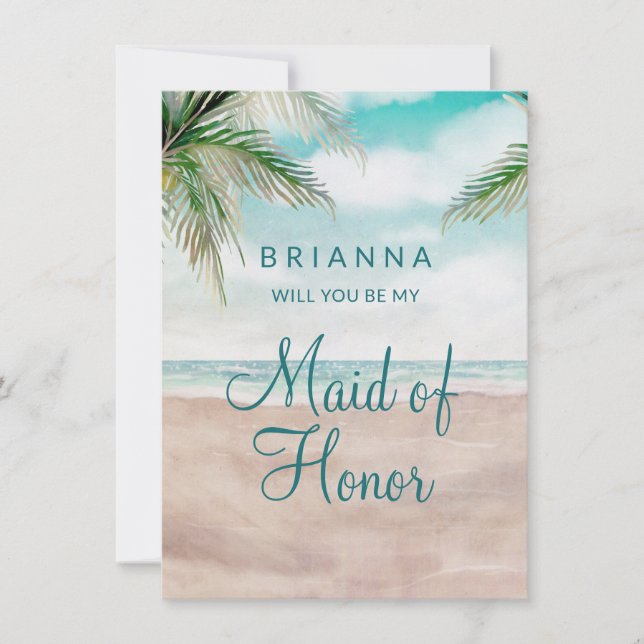 Island Breeze Be My Maid of Honour Proposal Card (Front)