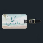 Island Breeze Beach Custom Honeymoon Travel Mr. Luggage Tag<br><div class="desc">Island Breeze Painted Beach Scene, with Ocean Waves, Sandy Beach, and Palm Trees, with a beautiful teal blue sky. With Modern Typography Script Fonts. A Summer Tropical Beach, Or destination wedding design - Personalised Groom Mr. Honeymoon Luggage Tags! ~ Check my shop to see the entire wedding suite for this...</div>