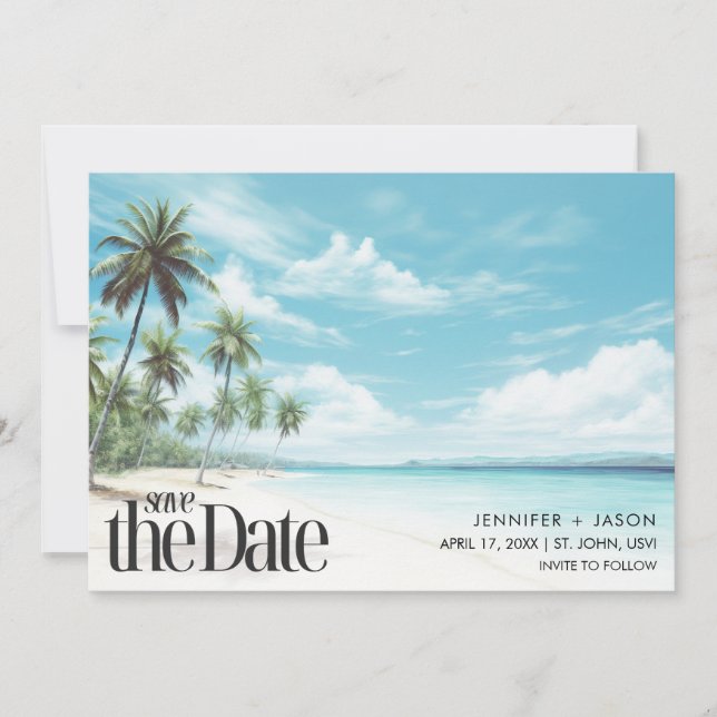 Island Breeze Beach Destination Wedding  Save The Date (Front)