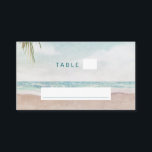 Island Breeze Beach Seating Wedding Table Number Place Card<br><div class="desc">Island Breeze Painted Beach Scene, with Ocean Waves, Sandy Beach, and Palm Trees, with a beautiful teal blue sky. With Modern Typography Script Fonts. A Summer Tropical Beach, Or destination wedding design - Personalised Wedding Reception Guest Seating Table Number Place Card! ~ Check my shop to see the entire wedding...</div>