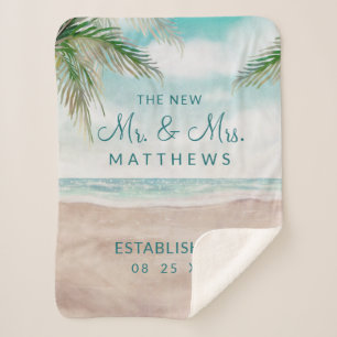 Island Breeze Beach the New Mr. & Mrs. Newlyweds Sherpa Blanket