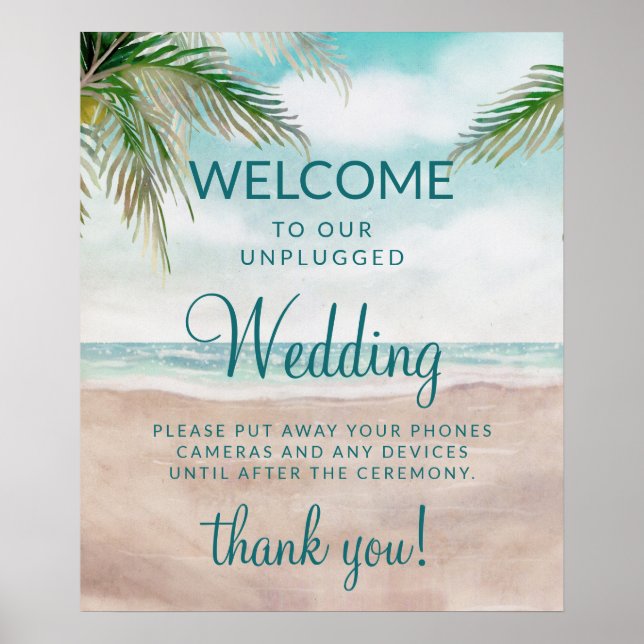 Island Breeze Beach Unplugged Wedding Table Sign (Front)