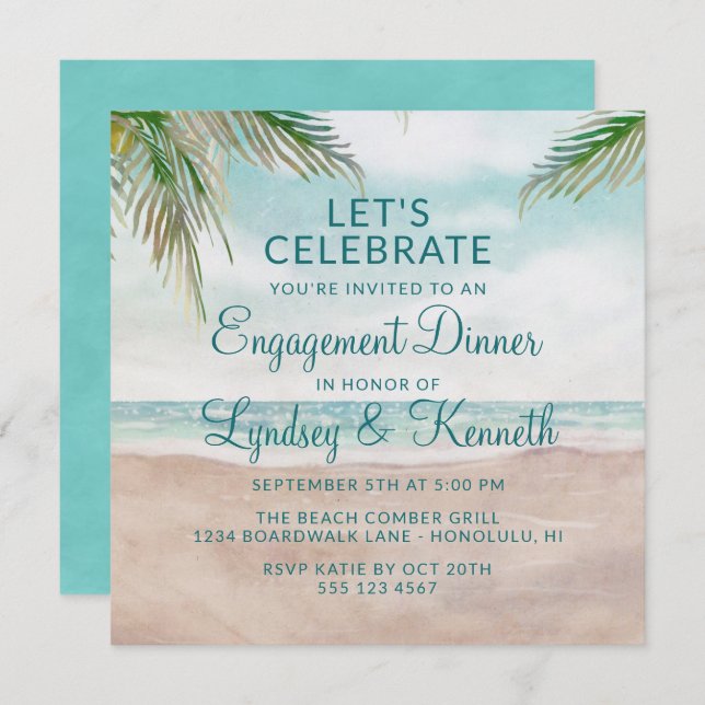 Island Breeze Let's Celebrate Engagement Party Invitation (Front/Back)