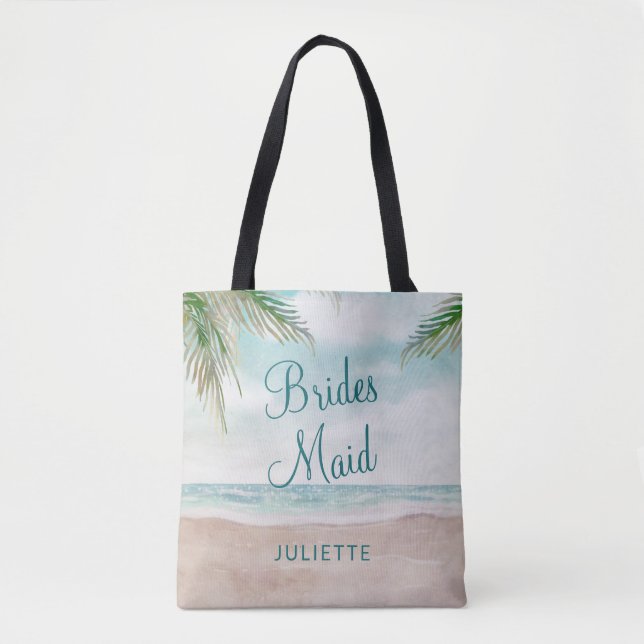 Island Breeze Painted Beach Scene Bridesmaid Tote Bag (Front)