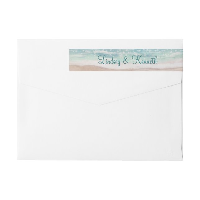 Island Breeze Painted Beach Scene Monogram Wedding Wrap Around Label (Back)