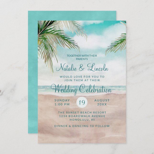 Island Breeze Painted Beach Scene Seashore Wedding Invitation (Front/Back)