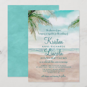Island Breeze Painted Beach Scene Tropical Wedding Invitation