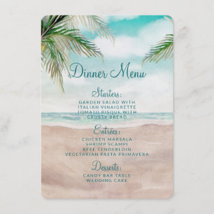 Island Breeze Painted Beach Scene Wedding Dinner Menu