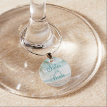 Island Breeze Painted Beach Sister Personalised Wine Charm<br><div class="desc">Island Breeze Painted Beach Scene, with Ocean Waves, Sandy Beach, and Palm Trees, with a beautiful teal blue sky. With Modern Typography Script Fonts. A Summer Tropical Beach, Or destination wedding design - Personalised Sister Monogrammed Wine Glass Charm! ~ Check my shop to see the entire wedding suite for this...</div>