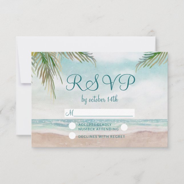 Island Breeze Painted Beach Wedding RSVP Response (Front)