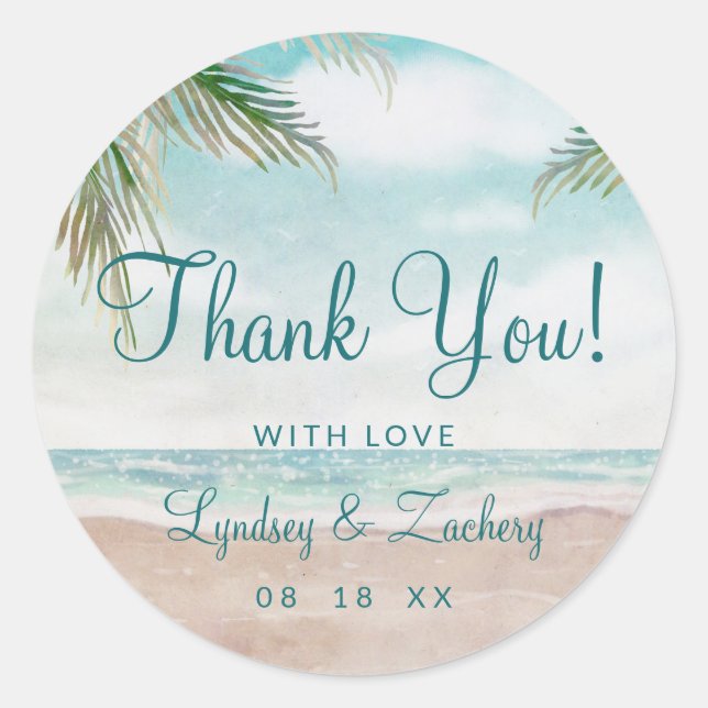 Island Breeze Painted Beach Wedding Thank You Classic Round Sticker (Front)