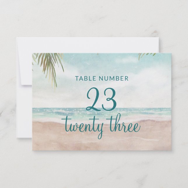 Island Breeze Sandy Beach Wedding Table Numbers (Front)