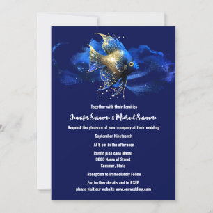 Island chic   blue gold angel reef fish 3D chic Invitation