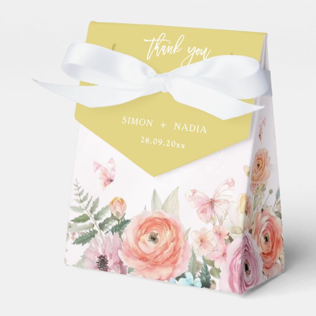 Island Citrus Butterfly Ranunculus Garden Wedding Favour Box (Front Side)