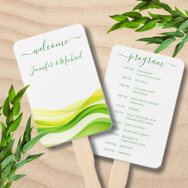 Island Citrus Green and Yellow Wedding Program Hand Fan (Island Citrus Green and Yellow Wedding Program Hand Fan )
