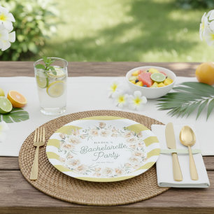 Island Citrus & Peach Roses Bachelorette Party Paper Plate