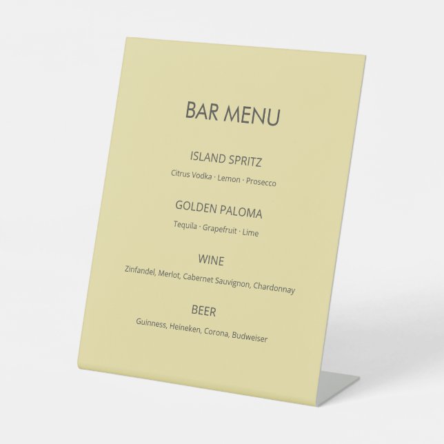 Island Citrus Yellow Wedding Bar Sign (Front)