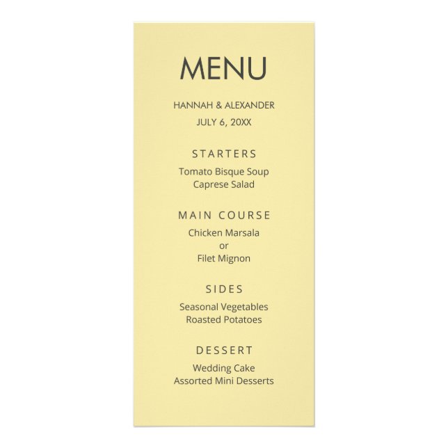 Island Citrus Yellow Wedding Menu (Front)