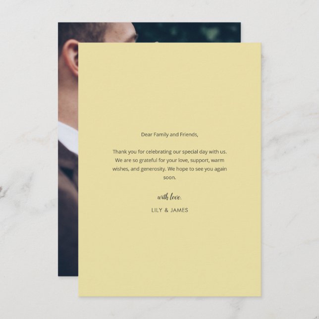 Island Citrus Yellow Wedding Photo Thank You Card (Front/Back)
