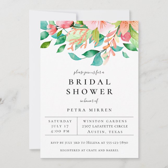 Island Coral Floral Bridal Shower Invitation (Front)
