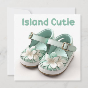 Island Cutie Baby Girl Mint Hawaiian Shoes Blank Holiday Card
