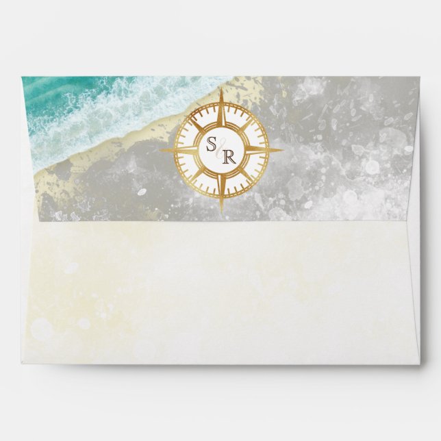 Island Destination Wedding Passport Gold World Map Envelope (Back (Top Flap))