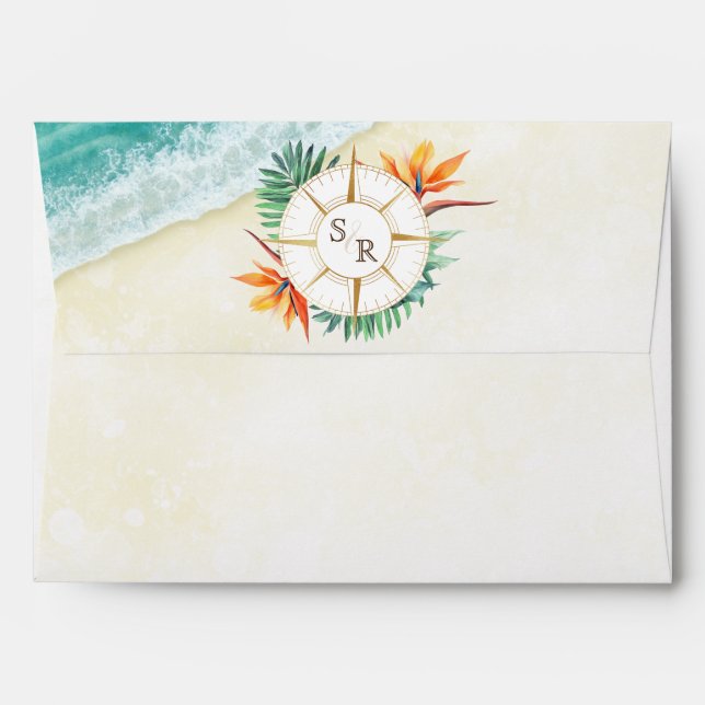 Island Destination Wedding Passport Gold World Map Envelope (Back (Top Flap))