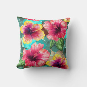 Island Elegance: Hibiscus Pattern Design Cushion
