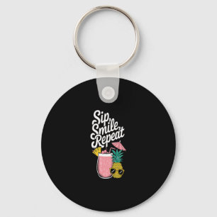 Island Feeling Sip Smile Repeat Pineapple Fun Key Ring