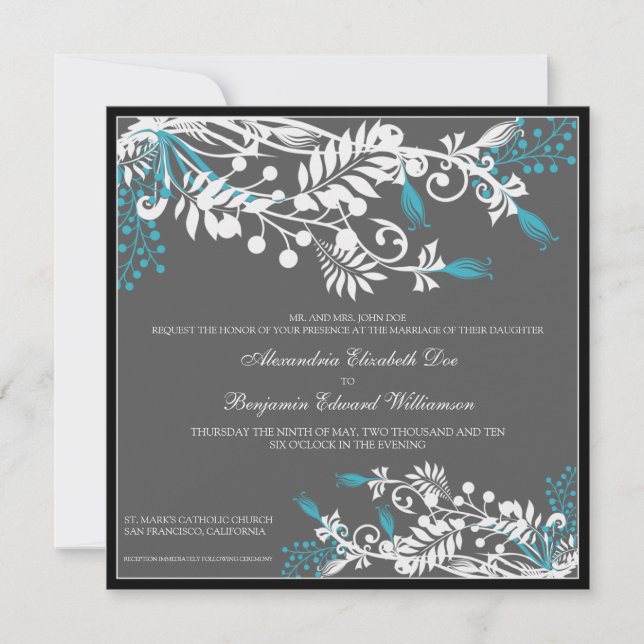 Island Floral (aqua) Elegant Wedding Invitation (Front)