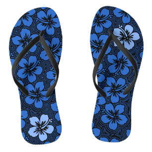 Island Floral Hawaiian Accent Hibiscus Pinstriped Thongs