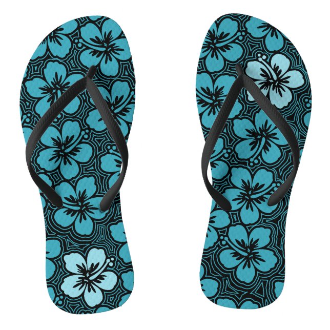 Island Floral Hawaiian Accent Hibiscus Pinstriped Thongs (Footbed)