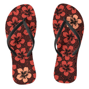 Island Floral Hawaiian Accent Hibiscus Pinstriped Thongs