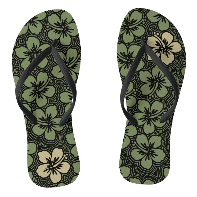 Island Floral Hawaiian Accent Hibiscus Pinstriped Thongs (Footbed)