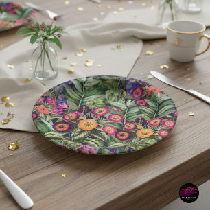 Island Floral Pink Meadow Paper Plate