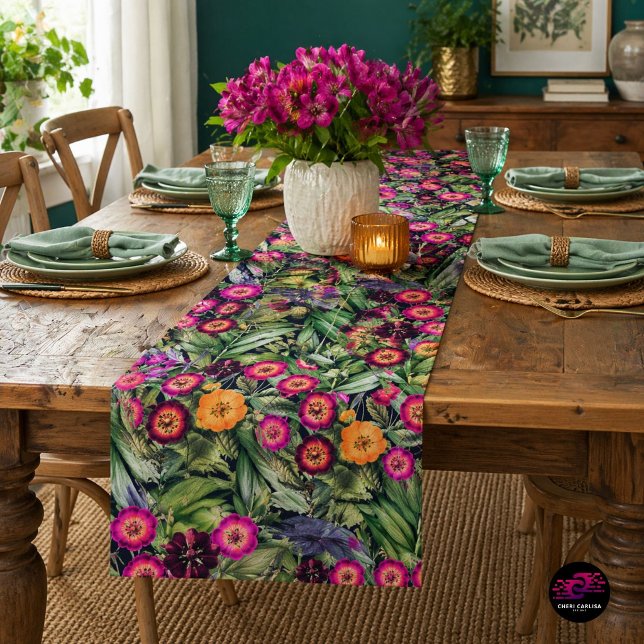Island Floral Pink Meadow Short Table Runner (Tropical florals set the table. Island vibes follow.)