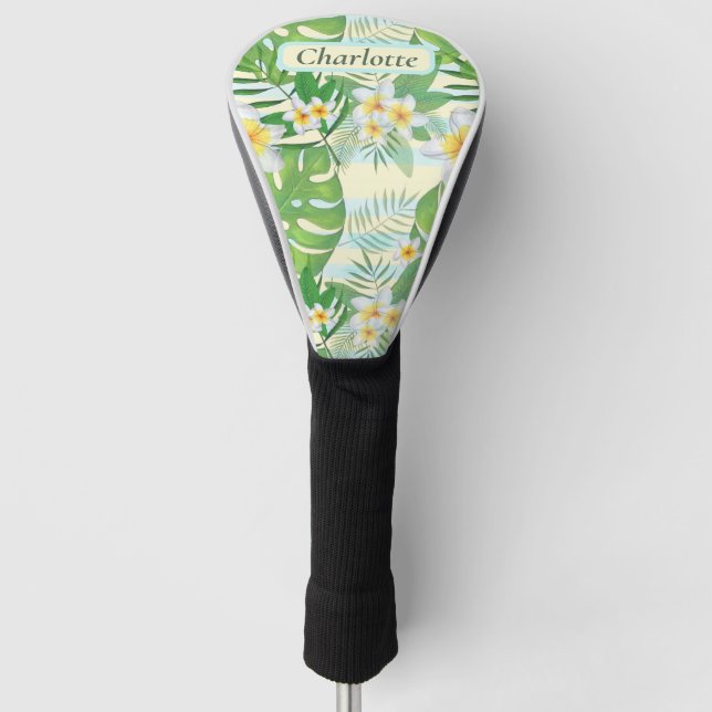 Island Flowers and Monstera Leaves Personalised  Golf Head Cover (Front)