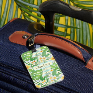 Island Flowers and Monstera Leaves Personalised Luggage Tag