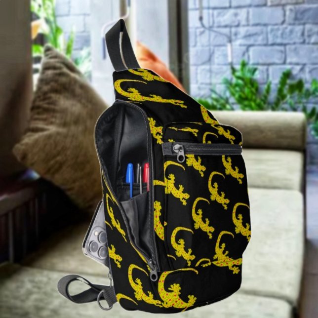 Island Gecko (Blk) Sling Bag (An unusual, reptile print for a cool sling bag!)