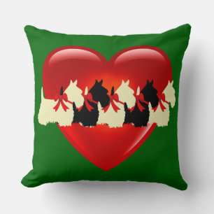 Island green, 6 Scottish Terrier dog, red heart Cushion