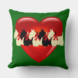 Island green, 6 Scottish Terrier dog, red heart Cushion