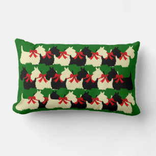 Island green Plaid print Scottish Terrier dog Lumbar Cushion
