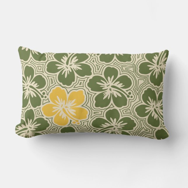 Island Hibiscus Hawaiian Reversible Lumbar Pillow (Front)