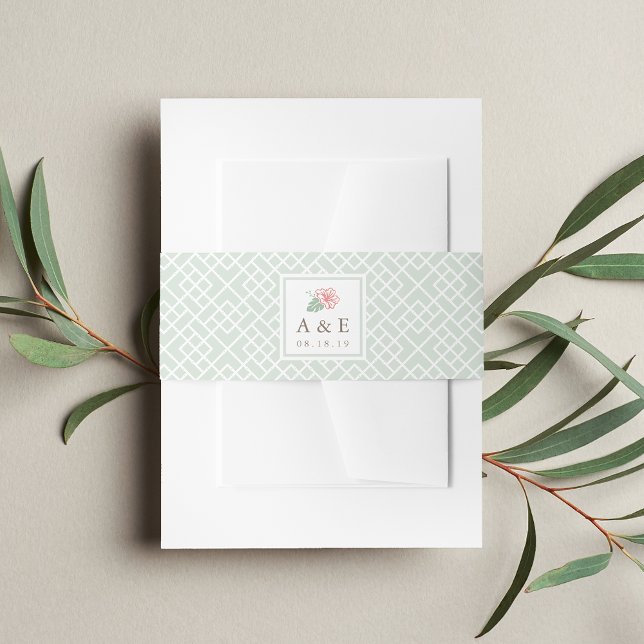 Island Hibiscus Wedding Monogram Invitation Belly Band (Creator Uploaded)
