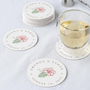 Island Hibiscus Wedding Round Paper Coaster