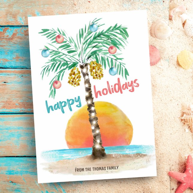 Island Holiday Tropical Beach Palm Christmas Card (Creator Uploaded)