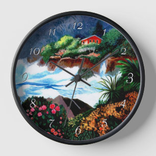 Island Home with Crashing Surf Round Clock