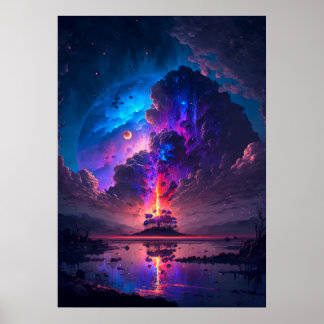 Island Lake with dramatic Purple Blue Sky Planet Poster