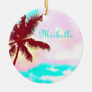 Island life tropical palm trees ceramic ornament